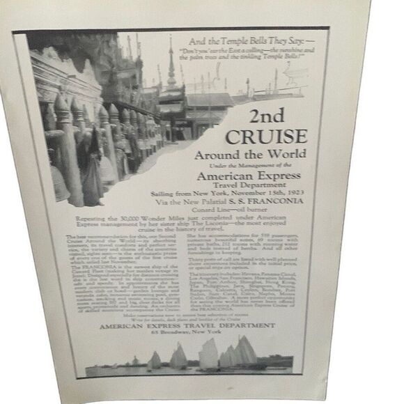 Vintage 1923 American Express Travel 2nd World Cruise Ad Advertisment - Picture 4 of 4